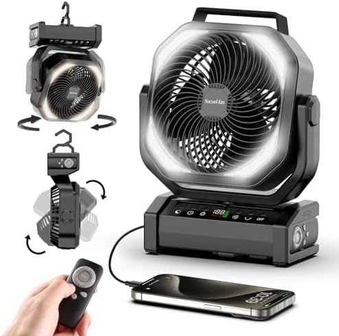 Socool Camping Fan with Light & Remote — Black
