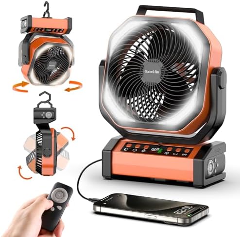 Socool Camping Fan with Light & Remote — Orange